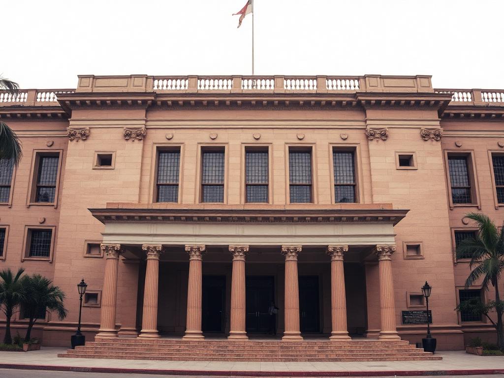Colonnaded institutional government building facade